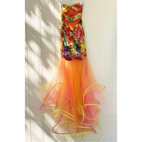 Panoply Sz 8 Long Strapless Formal Ruched Tulle Trumpet Gown Dress - Picture 10 of 16